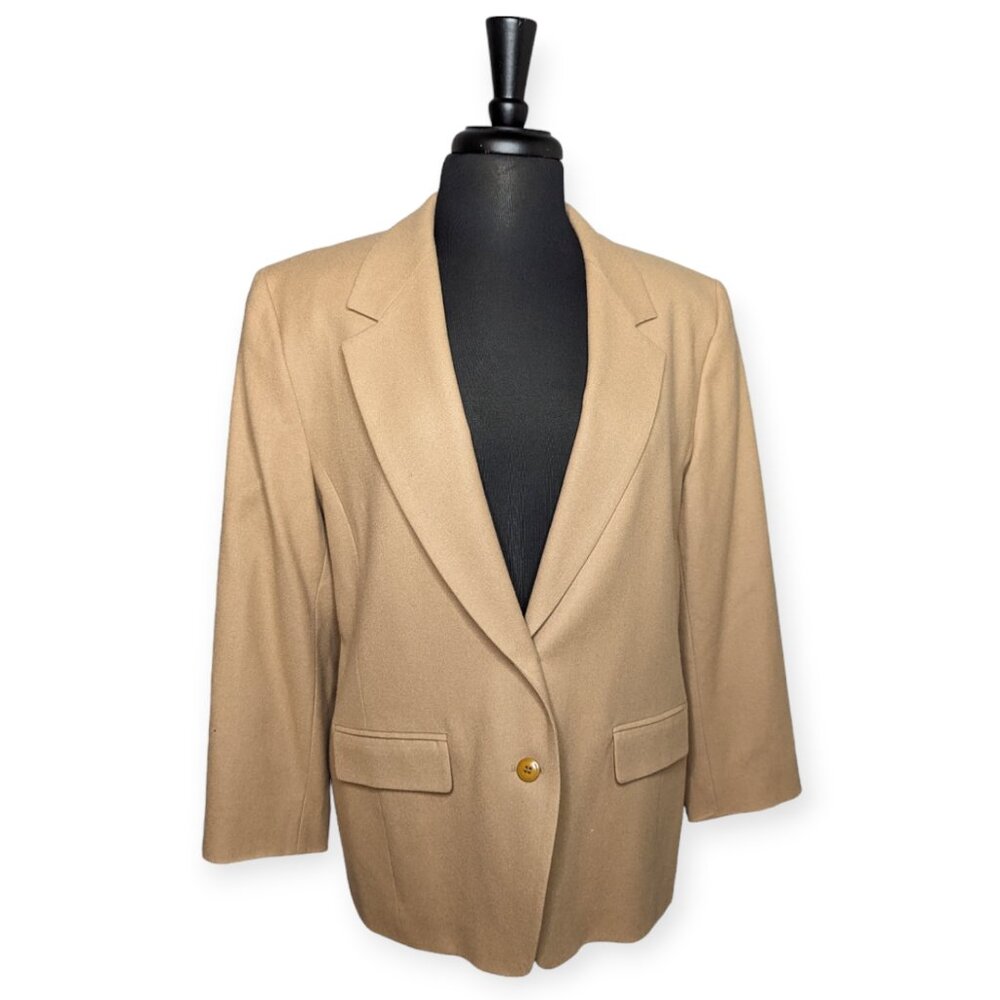 Vintage Pendleton Petites Camel Colored 100% Virgin Wool Blazer Size 16 Petite